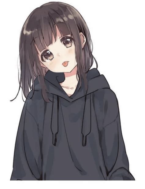 anime girl wearing oversized hoodie.